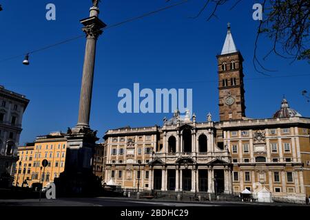 April 8th 2020, Rome, Italy: View of the Basilica di Santa Maria Maggiore without tourists due to the lockdown Stock Photo