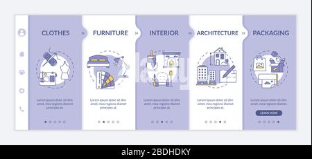 Creative designer work onboarding vector template. Modeling clothes. House furniture. Interior decoration. Responsive mobile website with icons Stock Vector