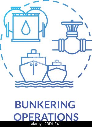 Bunkering operation blue concept icon. Supplying ship with fuel. Providing petroleum to boat. Vessel maintenance idea thin line illustration. Vector Stock Vector