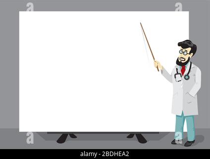 doctor with pointer and big white poster Stock Vector