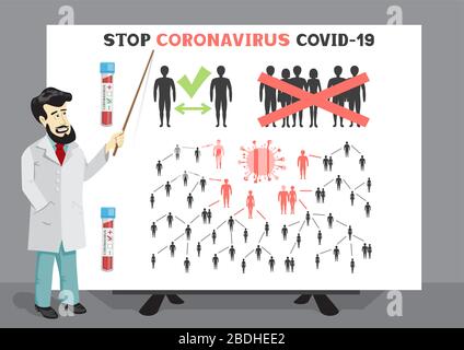 Bearded doctor with pointer and coronavirus poster Stock Vector