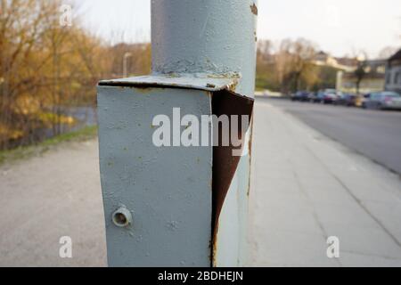 Rusty old street lamp with some sharp edges Stock Photo
