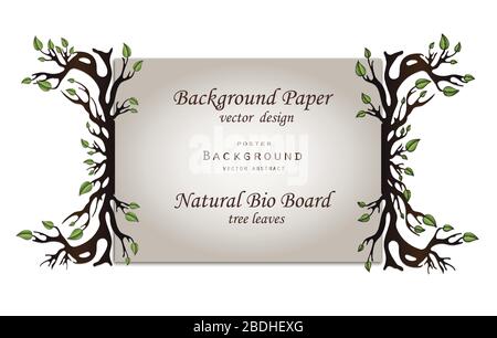 Paper board with frame with tree with leaves and roots, horizontal vector Stock Vector