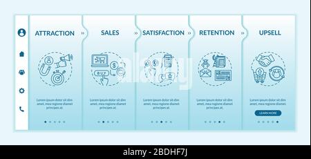 Successful CRM model onboarding vector template. Customer attraction and retention in product promo. Responsive mobile website with icons. Webpage Stock Vector