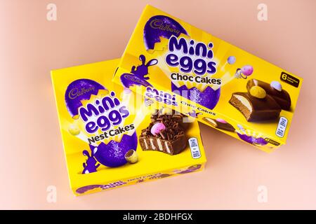 Boxes of Cadbury mini eggs easter cakes Stock Photo