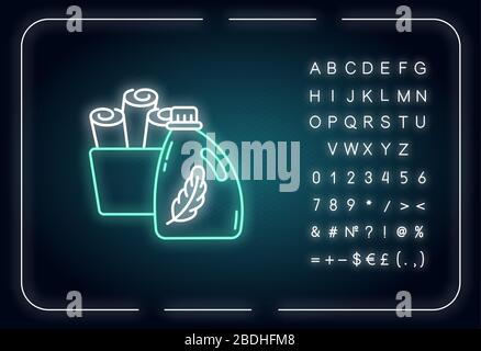 Fabric softener neon light icon. Cleaning product, laundry detergent conditioner bottle. Outer glowing effect. Sign with alphabet, numbers and symbols Stock Vector