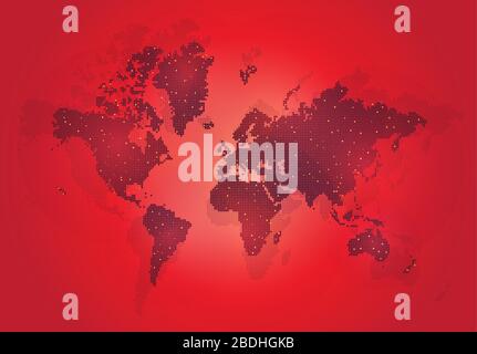 Dotted world map in futuristic style, concept of communication, transport, virus, pandemic in world Stock Vector