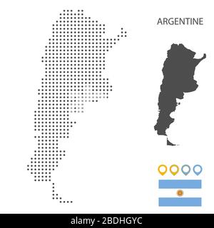 Argentine map dotted on white background vector isolated. Illustration for technology design or infographics. Isolated on white background. Stock Vector