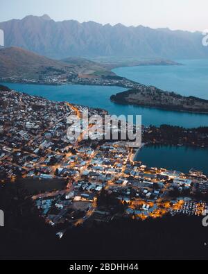 Queenstown Skyline Viewpoint at Sunset Stock Photo