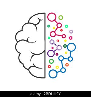 left and right hemisphere of the brain. Geometric construction of artificial intelligence. Stock vector illustration isolated on white background. Fla Stock Vector