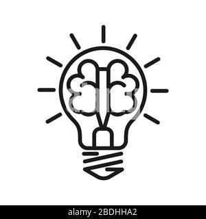 Left and right brain hemispheres in a light bulb. Construction of a thought or idea. Stock vector illustration isolated on white background. Stock vec Stock Vector