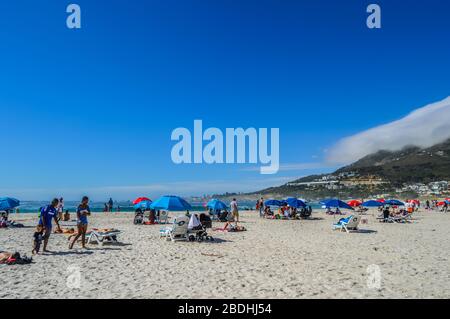 Beautiful Camps bay beach and rocky twelve apostles in Cape town South Africa Stock Photo