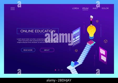 Online education concept - modern isometric vector web banner Stock Vector