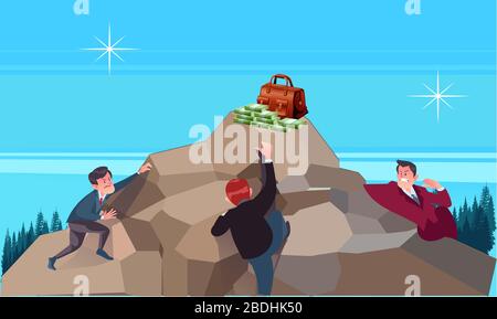 everyone is running to catch illustrated money at the top of the hill Stock Vector