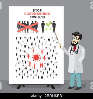 doctor explains keep distance to stop covid-19 Stock Vector