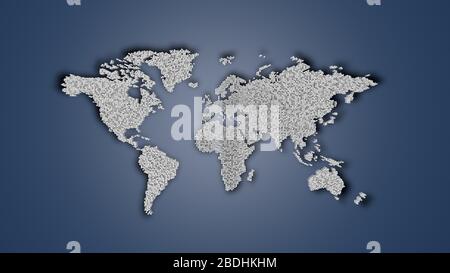 Square dotted world map on blue background Stock Photo