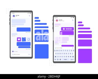 Mobile chat messenger interface. Smartphone messages mockup, chat conversation and online message on phone screen vector illustration. Internet Stock Vector