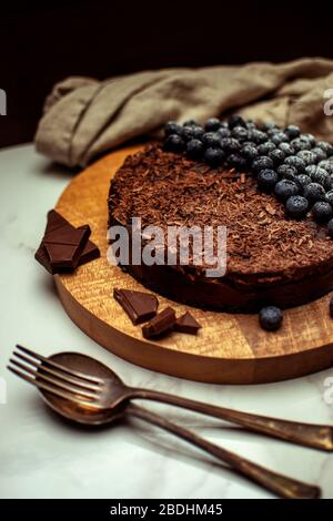 Blueberry Chocolate Cheesecake with Coffee Stock Photo