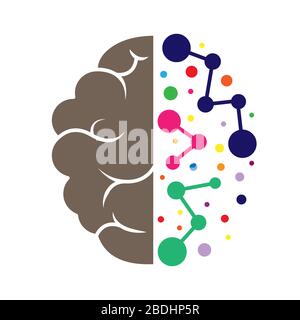 left and right hemisphere of the brain. Geometric construction of artificial intelligence. Stock vector illustration isolated on white background. Fla Stock Vector