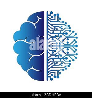 The left and right hemisphere of the brain. Artificial intelligence. Stock vector illustration isolated on white background Stock Vector