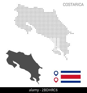 Costa Rica map dotted on white background vector isolated. Illustration for technology design or infographics. Isolated on white background. Stock Vector