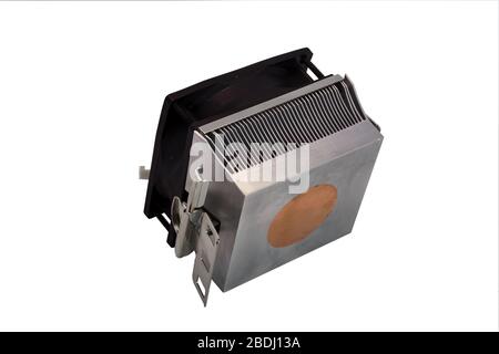 Cooler computer fan for old processors isolated on white background. Stock Photo
