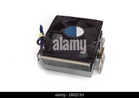 Cooler computer fan for old processors isolated on white background. Stock Photo