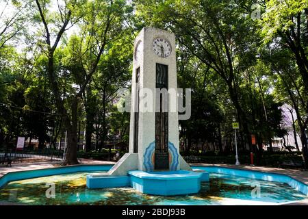 Art Deco Clock Tower in Parque Mexico in the Colonia Hipodromo of Colonia Condesa, Mexico City, Mexico. Stock Photo