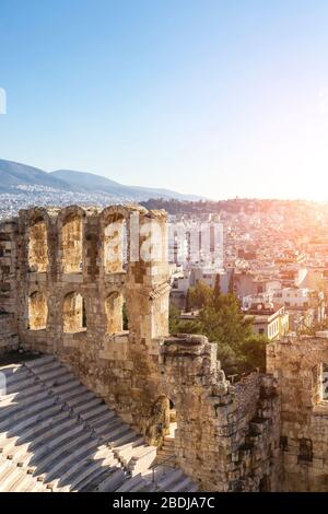 Odeon of Herodes Atticus Roman theater and aerial view of Athens, Greece Stock Photo