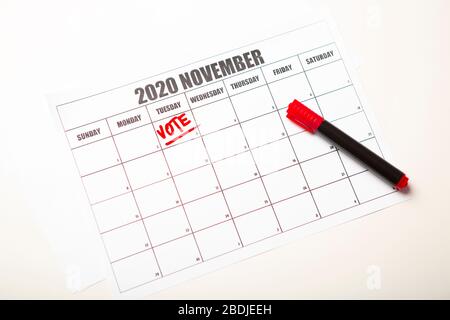 Presidential elections 2020. Text written with marker in calendar Stock Photo