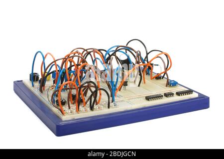 Electronics project prototype on the universal breadboard Stock Photo
