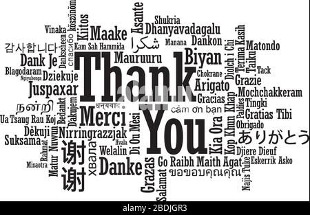 Thank You Word Cloud in multiple international language in vector format Stock Vector