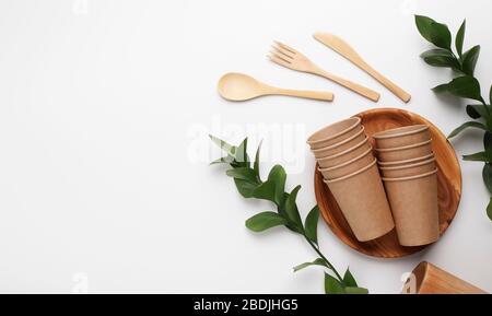 Eco-friendly tableware for home and picnic, free space Stock Photo