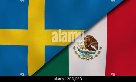 Two states flags of Sweden and MexicoHigh quality business background. 3d illustration Stock Photo