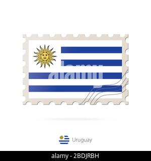 Postage stamp with the image of Uruguay flag. Uruguay Flag Postage on white background with shadow. Vector Illustration. Stock Vector