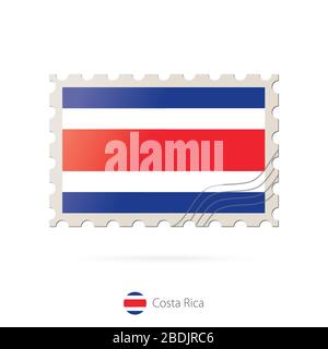 Postage stamp with the image of Costa Rica flag. Costa Rica Flag Postage on white background with shadow. Vector Illustration. Stock Vector