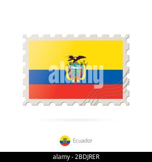 Postage stamp with the image of Ecuador flag. Ecuador Flag Postage on white background with shadow. Vector Illustration. Stock Vector