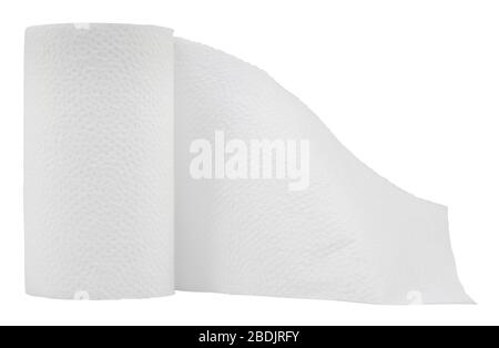 An Isolated Roll Of Toilet Paper On A White Background Stock Photo