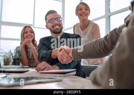 welcome handshake of business partners in the office Stock Photo