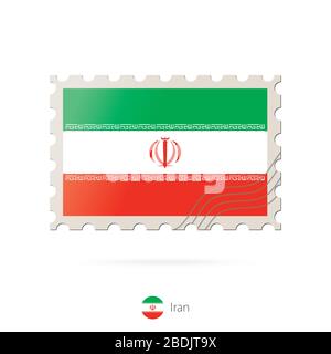 Postage stamp with the image of Iran flag. Iran Flag Postage on white background with shadow. Vector Illustration. Stock Vector