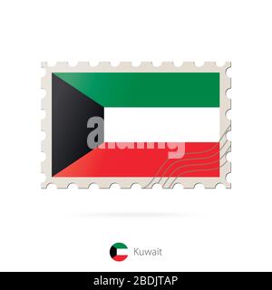 Postage stamp with the image of Kuwait flag. Kuwait Flag Postage on white background with shadow. Vector Illustration. Stock Vector