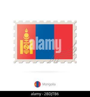 Postage stamp with the image of Mongolia flag. Mongolia Flag Postage on white background with shadow. Vector Illustration. Stock Vector
