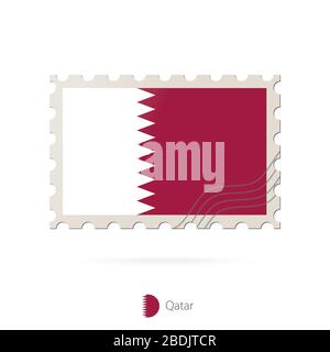 Postage stamp with the image of Qatar flag. Qatar Flag Postage on white background with shadow. Vector Illustration. Stock Vector