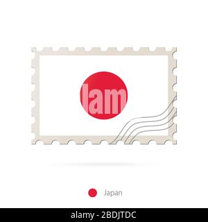 Postage stamp with the image of Japan flag. Japan Flag Postage on white background with shadow. Vector Illustration. Stock Vector