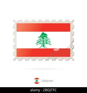 Postage stamp with the image of Lebanon flag. Lebanon Flag Postage on white background with shadow. Vector Illustration. Stock Vector