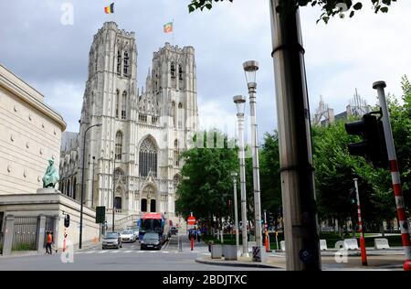 Cathedral of St. Michael and St. Gudula in city centre of Brussels.Belgium Stock Photo