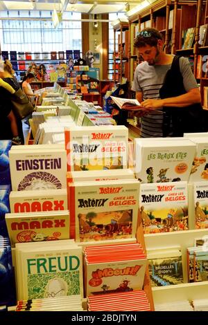 Customers in the gift shop book store of Belgian Comic Strip Center.Brussels.Belgium Stock Photo