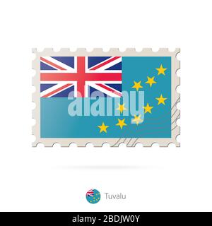 Postage stamp with the image of Tuvalu flag. Tuvalu Flag Postage on white background with shadow. Vector Illustration. Stock Vector