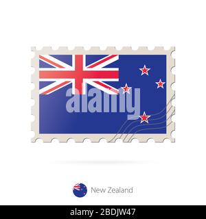 Postage stamp with the image of New Zealand flag. New Zealand Flag Postage on white background with shadow. Vector Illustration. Stock Vector