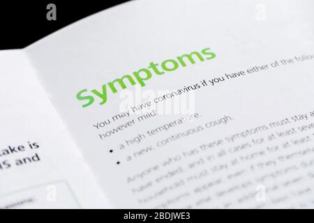 Coronavirus message from the UK Government in a letter and booklet posted to every home giving details of symptoms of the infection Stock Photo